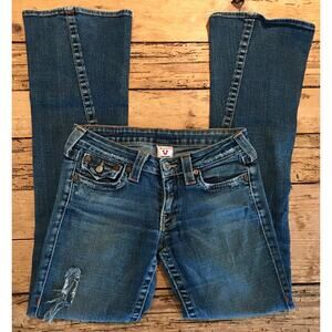 True Religion Women’s Size 27 'Joey Flare' Distressed Dark Wash Jeans